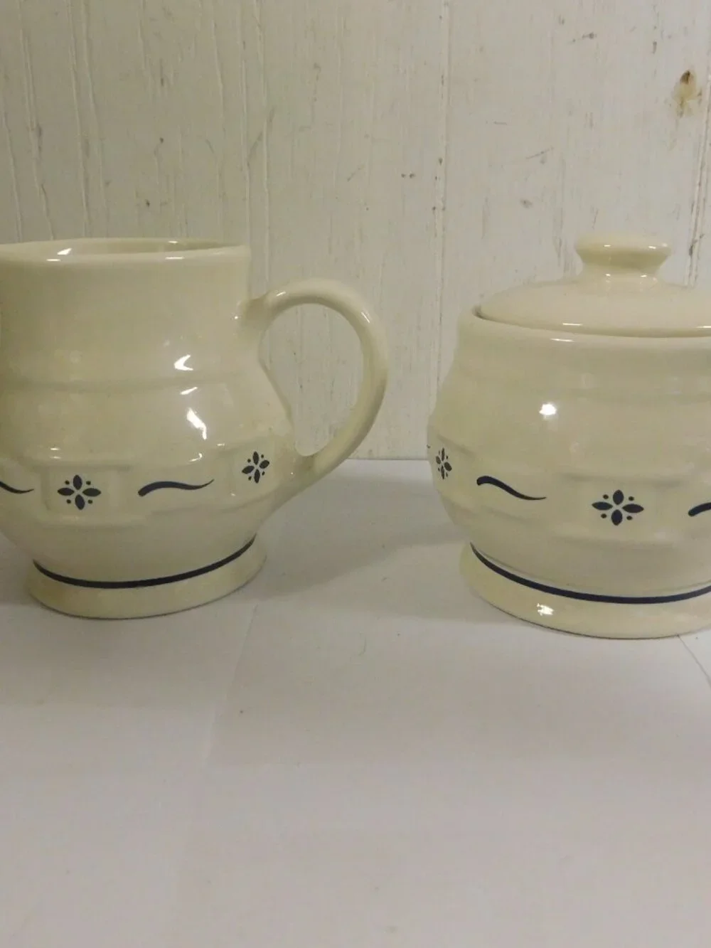 Longaberger Woven Traditions Blue Covered Sugar Bowl & Cream Pitcher USA Made